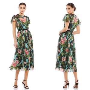 NWT Mac Duggal 9149 Chiffon A Line Midi Dress Floral